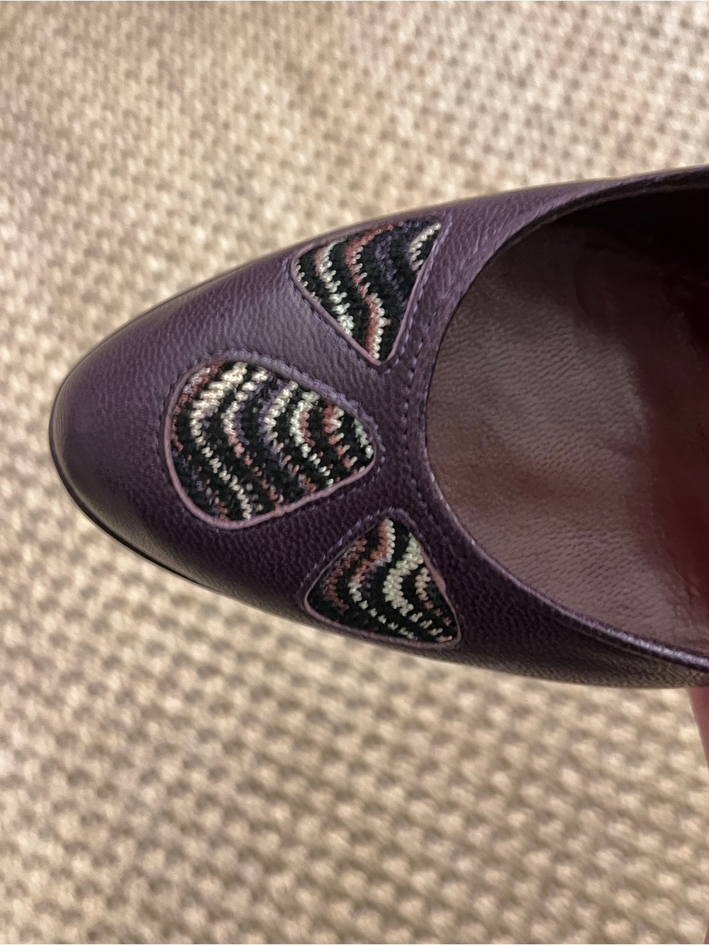 Missoni Purple Leather Block Heel Slingback Zigzag Chevron Knit - Picture 6 of 15
